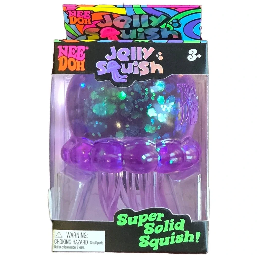 Viral Schylling NeeDoh JellySquish Purple Glitter Jellyfish Fidget Toy J